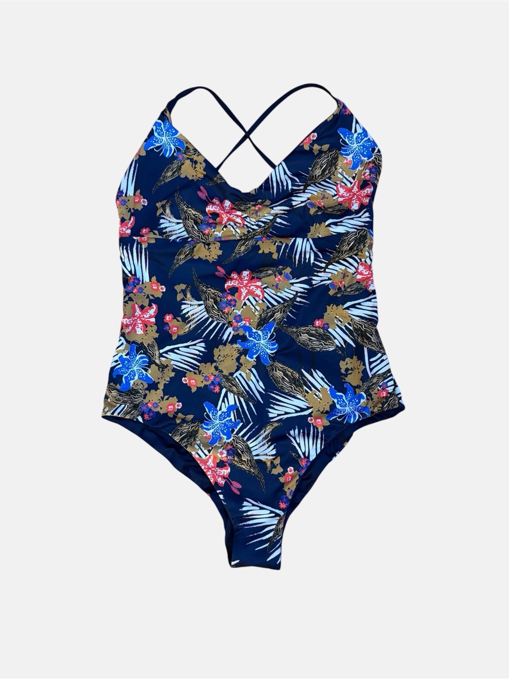 NWT Kupala Patagonia Reversible One Piece Swimsuit Navy Blue Floral Size L.